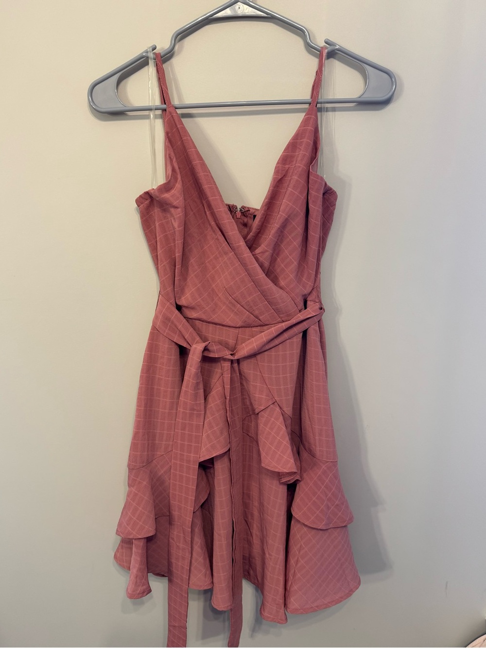 Trixxi Rose Pink Plaid Faux Wrap Dress Size S V-Neck Sleeveless: NWOT
